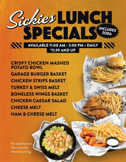 Lunch Specials at Sickies Garage