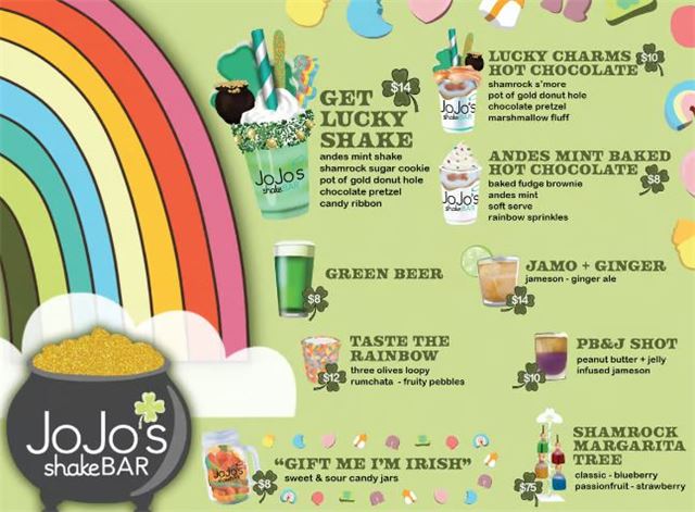 JoJo's ShakeBAR St. Patrick's Day Menu